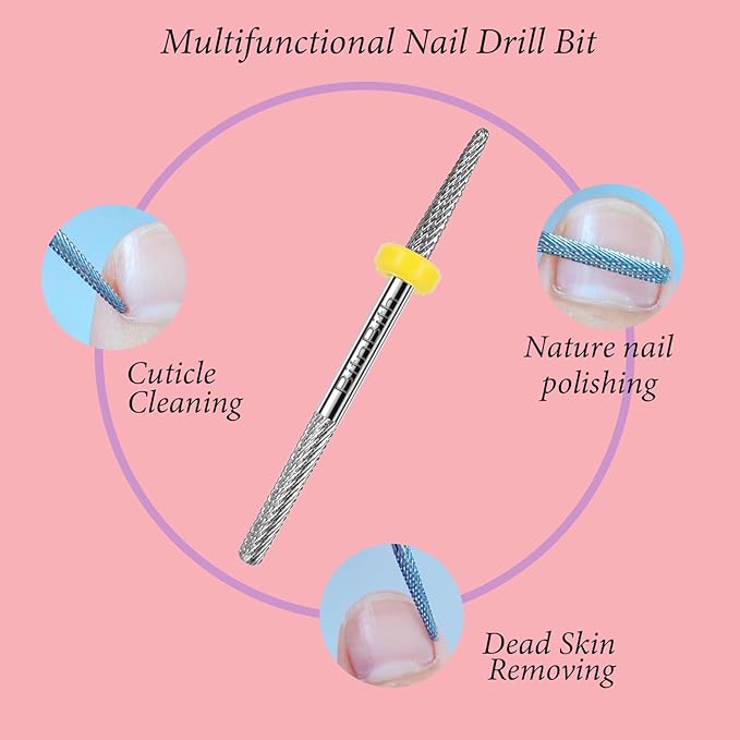 Nail Drill Bit Double Heads Cuticle Drill Bit 3/32" Professional Tungsten Carbide Nail Bit,Safety for Nail Prepare,Dead Skin Cleaner,Manicure Pedicure Nail Supplies Home Salon,Extra Fine