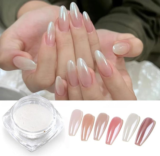 Mirror Pearl Nail Chrome Powder,White Pearl Chrome Nail Powder Nail Art Flakes Decoration Nail Dust Tip Manicure Transparent 1 Box Pearl White Chrome Powder for Nails