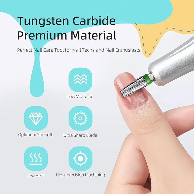 5 in 1 Nail Drill Bits, Coarse Safety Tapered Nail Bit, Straight Cut Carbide Drill Bits for Nails, 3/32 Two-way, Electric Drills Removal Manicure Thick Gel