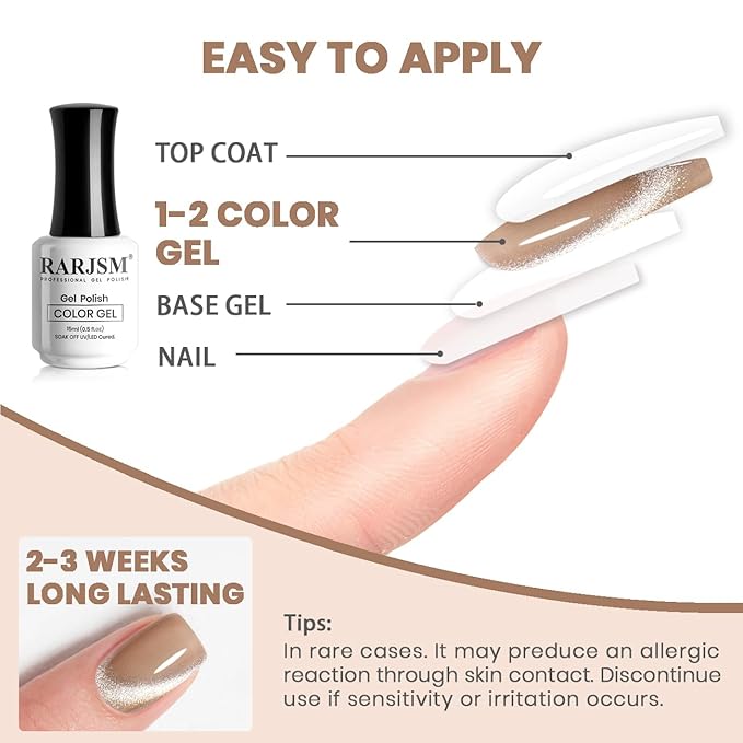 RARJSM Cat Eye Gel Nail Polish Nude Skin Tone Color Silver Glitter 15ml 9D Cateye Galaxy Universal Shimmer Velvet Ice Gel Polish with Magnetic Stick UV LED Curing Require Soak Off Home Salon