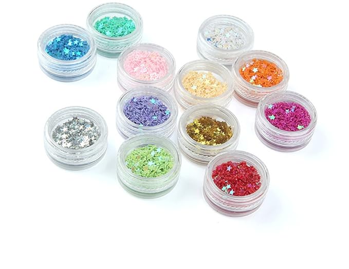 Nail Art Glitter Sequins Five Star Acrylic UV Gel False Tips Decoration 12 Pots