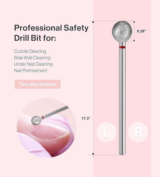 MelodySusie 7mm Ball Shape Cuticle Clean Nail Drill Bit 3/32'', Professional Safety Carbide Diamond Under Nail Cleaner for Cuticle Dead Skin Nail Prepare, Beginners Bits, Series Bit-S, Fine