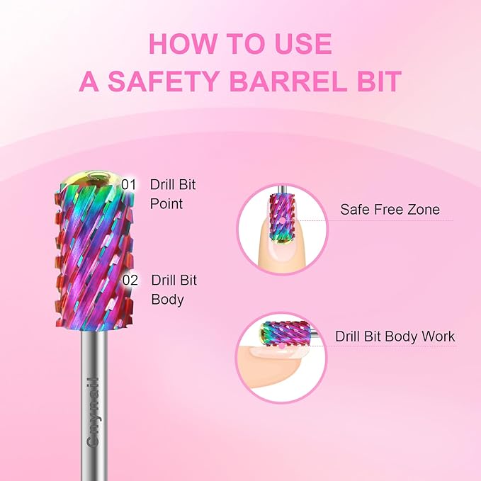 3/32" 2PCS Large Barrel Smooth Round Top Tungsten Carbide Nail Drill Bit Safety Bit for Gel & Acrylic Removal, 2-Way Rotating Efile Tip, Salon Electric File Accessory (3XC Grit, Multicolor)