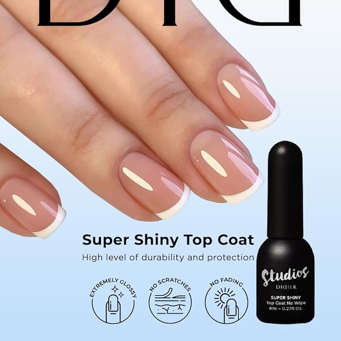 DIDIER LAB - Premium Gel Nail Polish Set -Fiber Nail Base Coat Strong - Super Shiny No Wipe Gel Top Coat - Clear Nail Polish Gel - Soak off LED UV Gel Polish Set - Gel Base Coat Nail Polish Top Coat