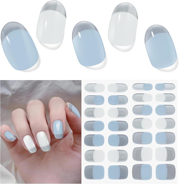 Semi Cured Gel Nail Strips | 28 pcs Gel Nails Strips for Women Work with Any UV Lamp, UV Nail Stickers for Women Home DIY Nails Art (Serene Dawn)