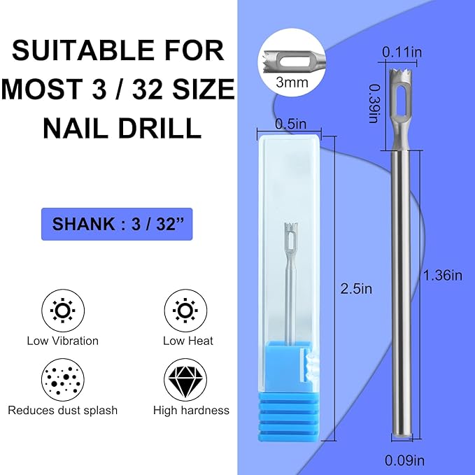 Diamond Pedicure Cylinder Bit, Stainless Steel Foot Nail Drill Bit With Teeth Pedicure Foot Calluses for Dead Skin Corns Callus Removal, Polishing Head for Nails Manicure Pedicures (3.0mm)