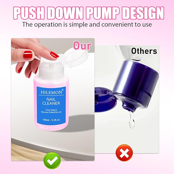 Push-On Nail Polish Remover, Multi-Purpose Nail Cleanser, Pump Bottle Design, Low Odor, Eco-Friendly Formula, Effortless 30-Second Removal for Regular Polish 160ml (Surface Cleanser)