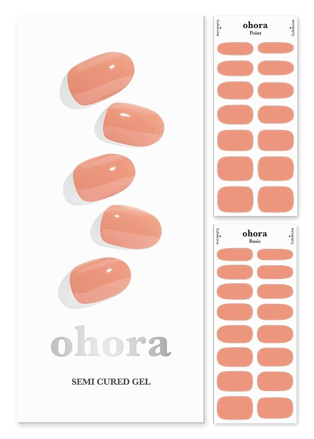 ohora Semi Cured Gel Nail Strips (N Cream Sunshine) - Brown, Solid, Works with Any UV/LED Lamps, Salon-Quality, Long Lasting, Easy to Apply & Remove - Includes 2 Prep Pads, Nail File & Wooden Stick