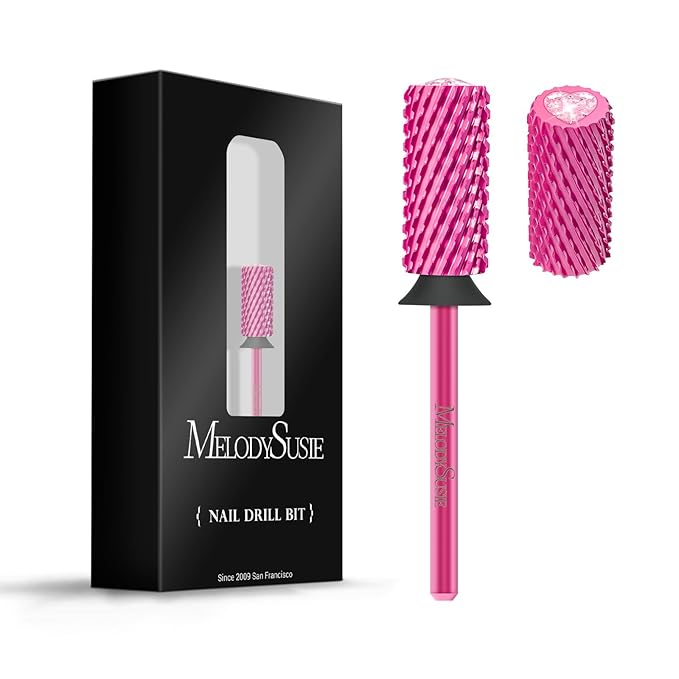 MelodySusie Large Barrel 3/32'' Tungsten Carbide Nail Drill Bit, Crystal Top Pink Heart Shape, Fast Remove Acrylic Gel, Cuticle Gel Polishing for Manicure Pedicure, Pink Blossom, Series Bit-S, XC