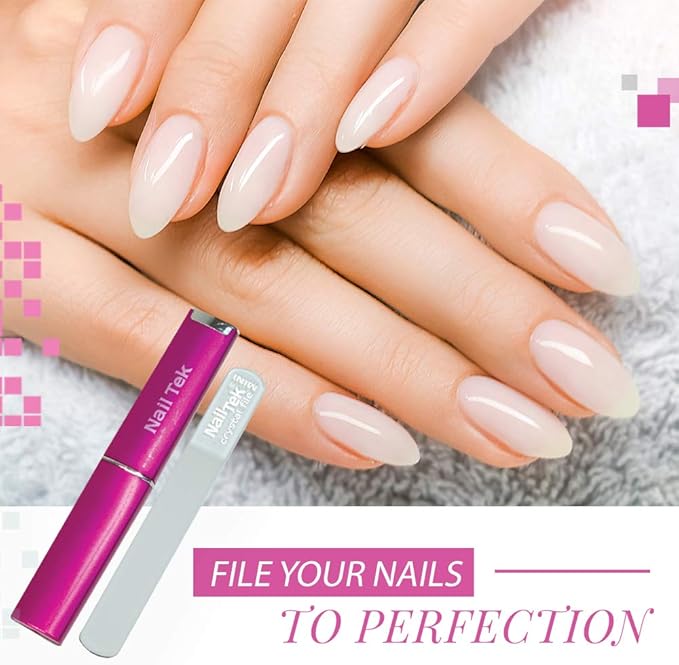 Nail Tek Crystal File - Glass Nail File with Case, Durable & Gentle for Natural Nails, Travel-Friendly Design, Fuchsia, Mini 3"