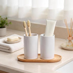 Gaolinci 2 Pcs Simple Solid Color Ceramic Mouthwash Cups, Bathroom Brushing Cup - Image 5