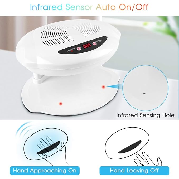 Air Nail Dryer, 400W Intelligent Automatic Sensor Hot & Cold Air Nail Polish Drying Fan Manicure Tool for Home Salon Both Hands and Feet Use, White
