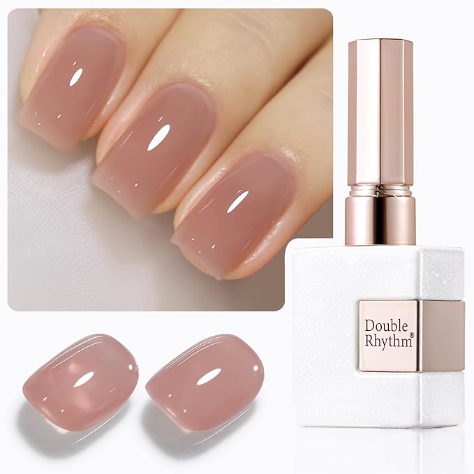 Double Rhythm Gel Polish 15ML Jelly Sheer Pastel Light Milky Color Pearl White Bottle 1 PC 0.5 OZ Full Size Nail Art Salon at Home (Dark Nude-D1493)