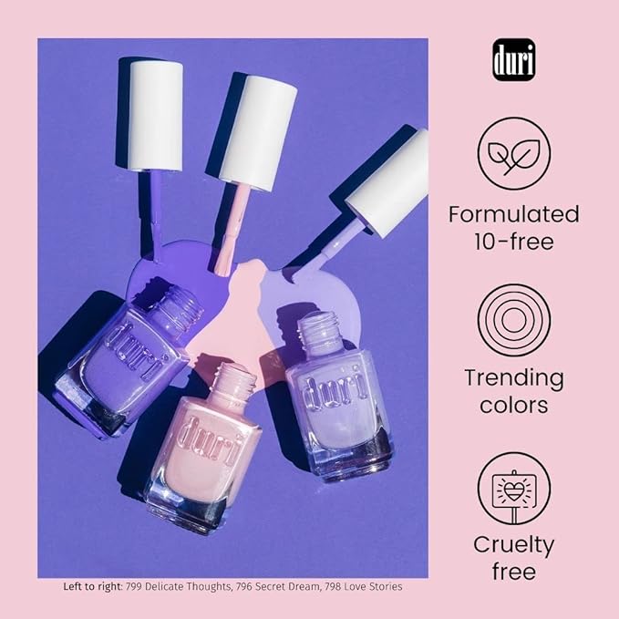 duri Nail Polish, 798 Love Stories, Pastel Purple, Full Coverage, Glossy Finish, Fast Drying, Easy to Apply, 0.45 Fl Oz