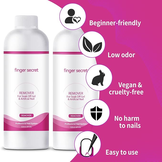 Nail Polish Gel Remover Kit with Glass Cup and 50 Cotton Pads - Professional Fingernail Polish Remover for Soak Off Gel&Artificial Nail.120ml/4oz