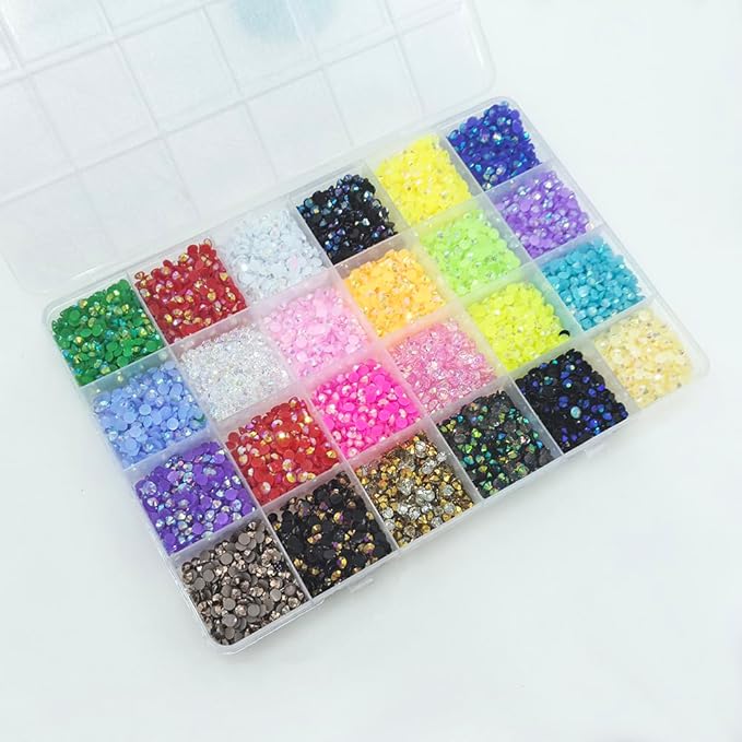 12000Pcs Nail Art Rhinestones, BetterJonny 24 Colors 4mm Round Nail Flatback Rainbow Gems Set with Tweezers and Pencil AB Glitter Flat-Bottomed Rhinestone for Crafts Decoration and Jewelry Making