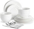 24Pc Bone China Dinnerware Set & 40Pc Flatware Combo Set by KINGSTONE