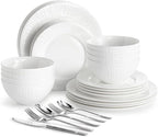 24Pc Bone China Dinnerware Set & 40Pc Flatware Combo Set by KINGSTONE