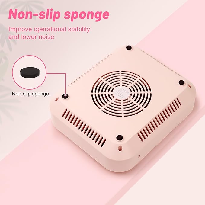 Nail Dust Collector with 2 Cleanable & Reusable Filters,Dust Extractor Compact Vacuum Fan Dust Collector,Suction Machine for Acrylic Home Nails Polishing Nail Salon,Pink