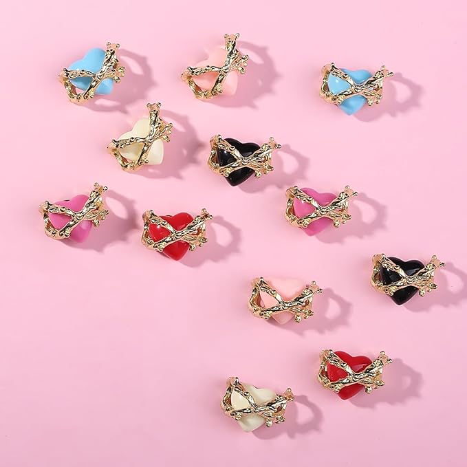 KTAABTR Valentines Nail Charms 12pcs Alloy Heart Nail Art Charms Design Valentines Day Nail Charms Red Pink Black Heart Nail Charms for Women DIY Manicure Valentines Heart Charms Decoration