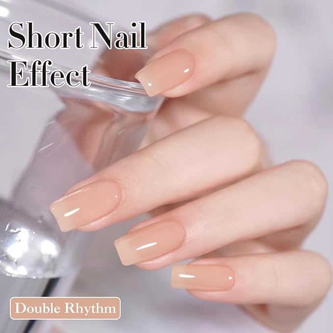 Double Rhythm Gel Polish 15ML Jelly Sheer Pastel Light Milky Color Pearl White Bottle 1 PC 0.5 OZ Full Size Nail Art Salon at Home (Nude-D1358)
