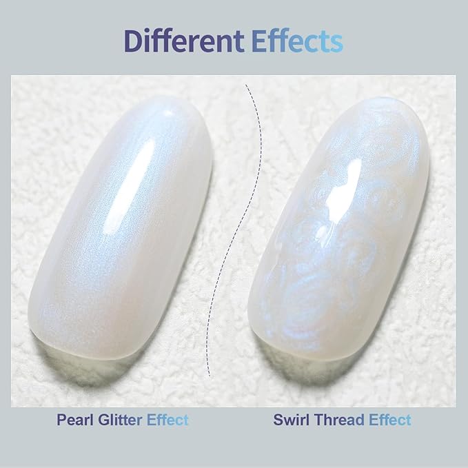 RARJSM Pearl White Gel Builder Nail Polish Blue Glitter Hard Gel in a Bottle Mermaid Shell Shimmer Pearlescent Thick Extension Structure Gels for Nails 15ml Soak Off Curing Requires Salon Home Use