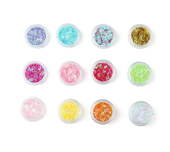 Valentine's Day Nail Art 3D Hollow Heart Pattern Glitter Flakes Sparkly Confetti Nail Art Sticker 12Colors