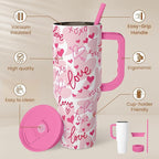 SANDJEST Heart Tumbler with Handle 40oz, Valentines Stainless Steel Insulated - Image 2
