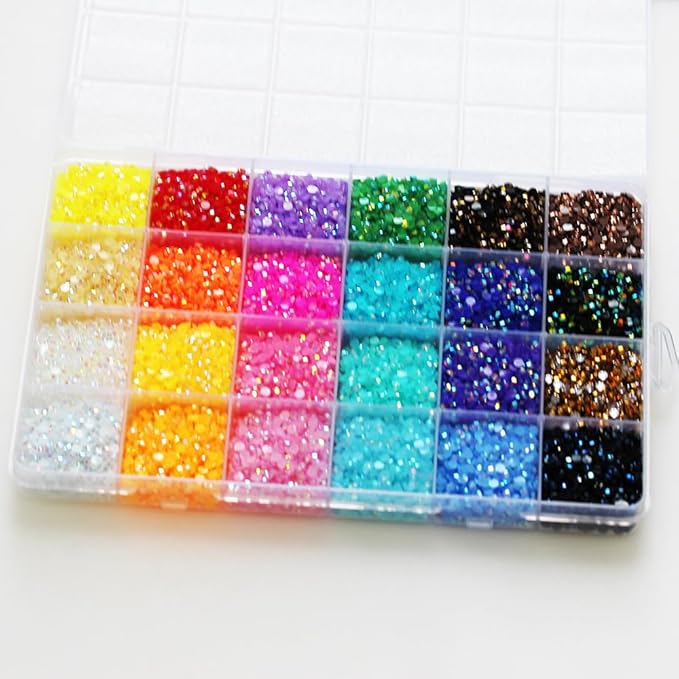 24000Pcs Nail Art Rhinestones, BetterJonny 24 Colors 3mm Round Nail Flatback Rainbow Gems Set with Tweezers and Pencil AB Glitter Flat-Bottomed Rhinestone for Crafts Decoration and Jewelry Making