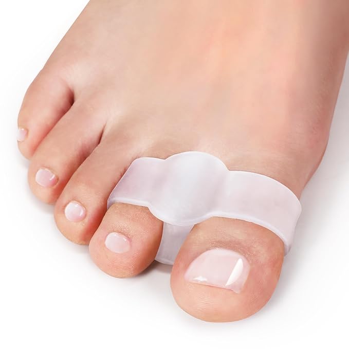 Pack of 12 Bunion Toe Separators Corrector for Big Toe, (0.29" Thick) Gel Toe Separators for Women Overlapping Toes with 2 Loops, Silicone Toe Spacers for Men Bunion for Alignment Feet(Clear)