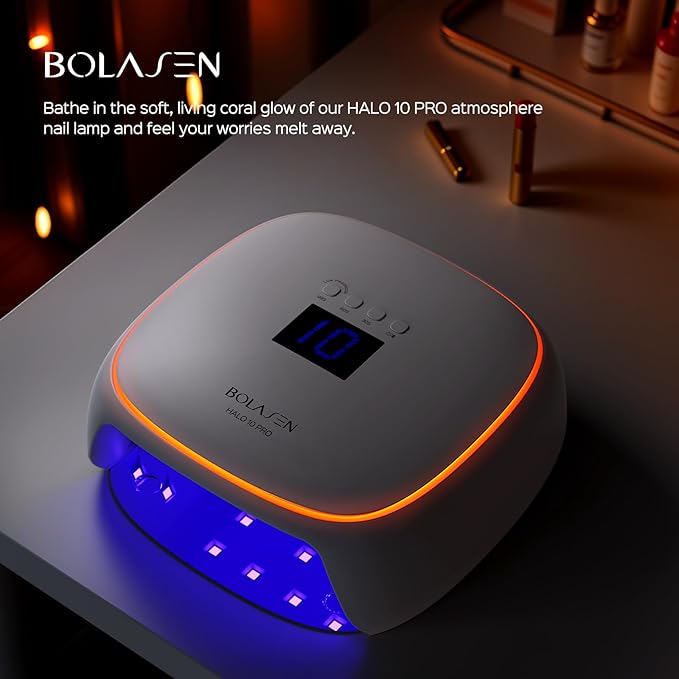 BOLASEN Cordless Rechargeable UV LED Nail Lamp, 60W Gel Nail Light with Ceramic Technology, Portable Wireless LED Nail Dryer with Metal Base, Professional Curing Lamp with Atmosphere Light, HALO 10PRO