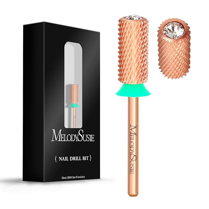 MelodySusie Crystal Top Nail Drill Bits, 3/32'' Large Barrel Carbide Bits, Suitable for Manicure Pedicure Cuticle Gel Polishing, Beginners Bits, Rose Gold, Series Bit-S, Coarse