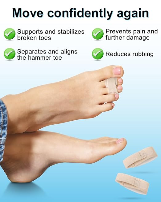 8 Pack Hammer Toe Corrector, Toe Straighteners for Women & Men, Fabric Buddy Wraps for Broken Toes, Hammer Toe Splint for Curled and Bent Toes(skin)