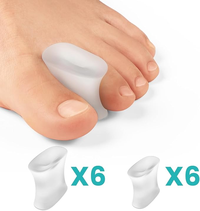 Upgraded Gel Toe Separators - 12 Pack Aloe Vera Extract Infused Silicone Toe Spacers for Straightening Overlapping Toes, Bunions, Calluses – Bunion Corrector for Men and Women(6M+6S)