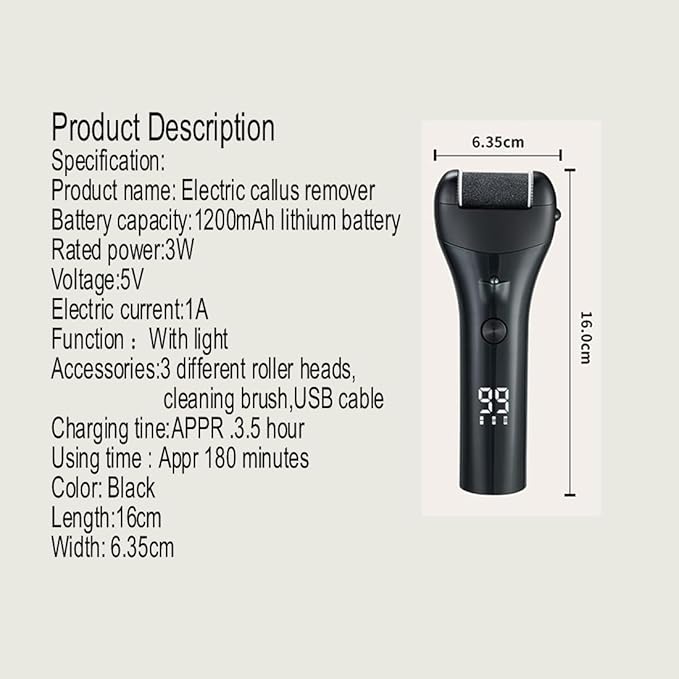 Electric Waterproof Callus Remover for Feet,3 Speed, Powerful Sander Grinder Pedicure Hard Dead Skin Remover. Rechargeable Portable Electronic Foot File Pedicure Kits.3 Rollers
