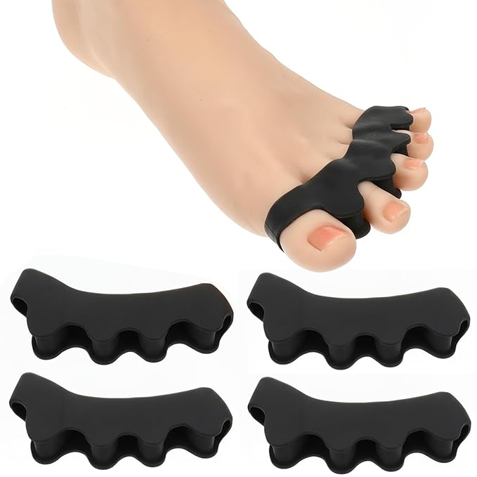 4PCS Toe Separator, Toe corrector for Women, Toe Straighteners for Curled Toes, Toe Spreader, for Toes Turned Outward, Foot Pain Relief and Foot Health (Black)