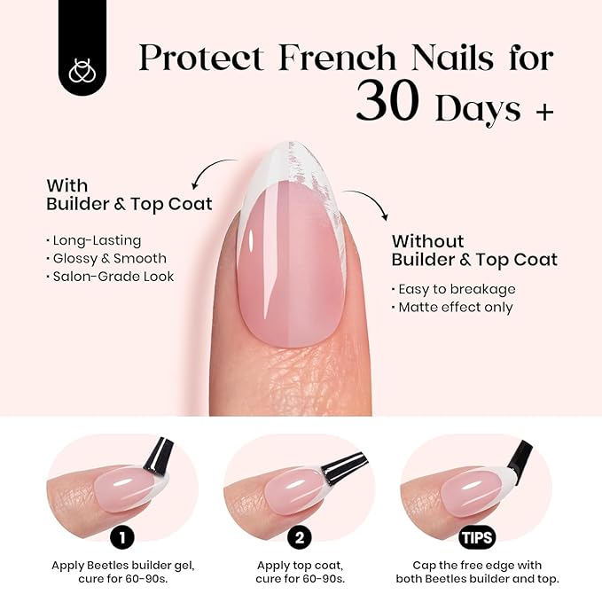 Beetles French Tips Press On Nails: 224 Pcs Brown French Tip Nails Short Squoval Fake Nail Tips,Soft Gel Nail False Nails,DIY Nail Art Salon Quality Manicure Gift For Women