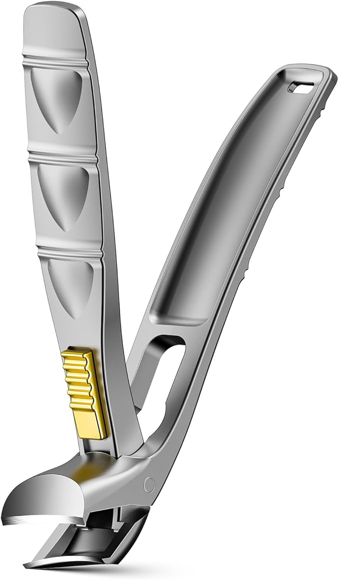 BALUCA Curved Cutting Jaw Toenail Clippers for Seniors for Thick Toenails, Ergonomic Large Toe Nail Clippers for Men, Long Handle Fingernail Clipper Cutter with Catcher - Silver