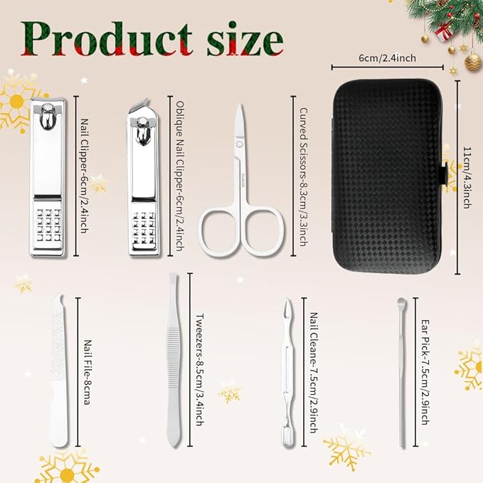 Christmas Stocking Stuffers for Adults, Nail Care Kit for Men, 7 PCS Manicure and Pedicure Kit, Manicure Set Women Travel Nail Kit Nail Clipper Set Kit Christmas Gift Mens Nail Grooming Kit(Silver)