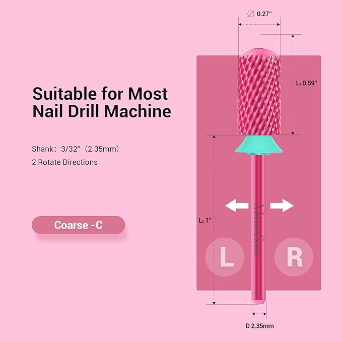 MelodySusie Safety Nail Drill Bits, 3/32'' Smooth Round Top Large Barrel Carbide Bits, Suitable for Manicure Pedicure Cuticle Gel Polishing, Beginners Bits, Pink Blossom, Series Bit-S