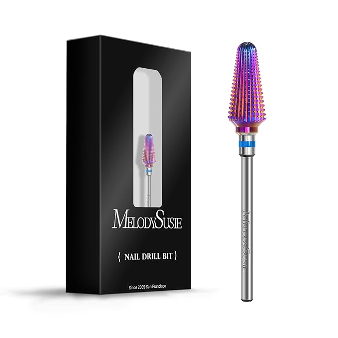 MelodySusie Professional Tornado Nail Drill Bits, 3/32'' Carbide Tungsten Multi-function Bits, Suitable for Manicure Pedicure Cuticle Gel Polishing, Salon Bits, Purple, Series Bit-X, Medium