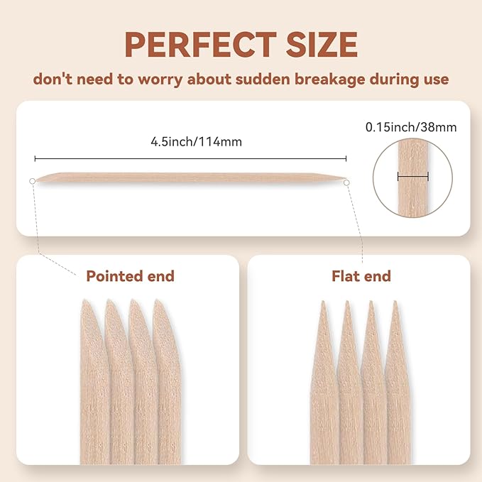450 Pcs Orange Wood Sticks for Nails, 4.5 Inch Orangewood Nail Swatch Sticks, Wooden Cuticle Pusher Sticks Tools for Manicure & Pedicure, Double Sided, Skin-Safe (450p)