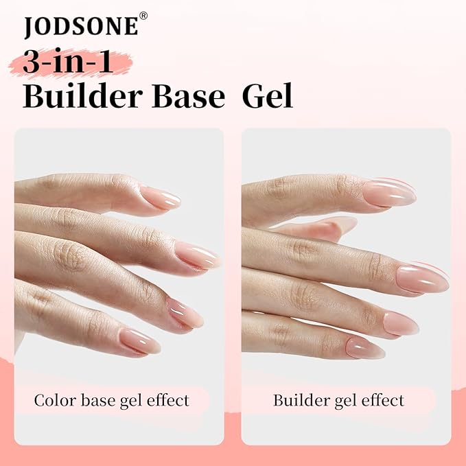 JODSONE Rubber Base Builder Gel for Nails,16.5ML 3-in-1 Nude Pink Rubber Base Gel Polish,Base Color & Builder Gel for Nails in One,for Nail Thickening Solution Strengthen,Apex Building,Enhance