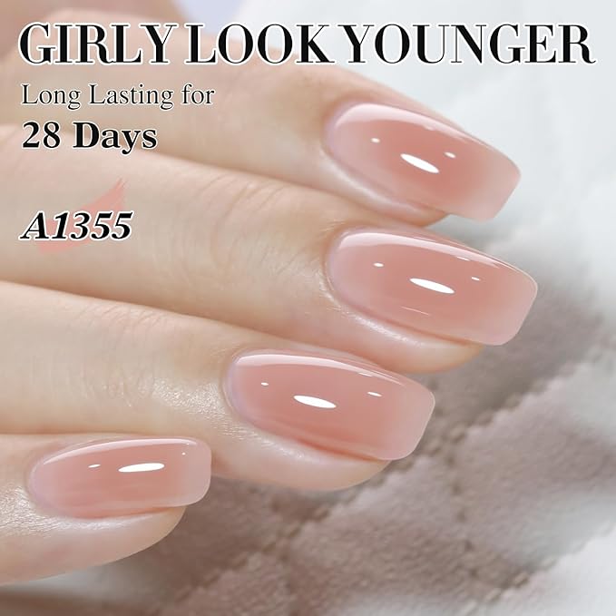 Double Rhythm Gel Nail Polish Set of 6 Colors Baby Light Pastel Milky Nail Polish Starter Kit Art DIY Salon Home (Jelly Sheer Nude Pink White,Kit 36)