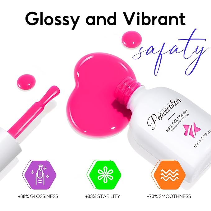 Peacecolor Neon Gel Nail Polish Set, 10ml Fall Gel Polish Bright Hot Pink Orange Yellow Purple Green Blue Vibrant Soak Off U v LED Gel Nail Art Manicure Gifts for Women DIY Salon