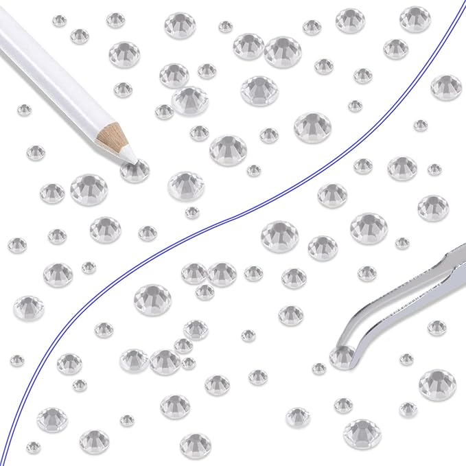 LPBeads 6000 Pieces Clear Non Hotfix Rhinestones 6 Sizes Round Crystal Glass Flat Back Rhinestones with Tweezers and Picking Pen for Nail Art Crafts Clothes Bags DIY
