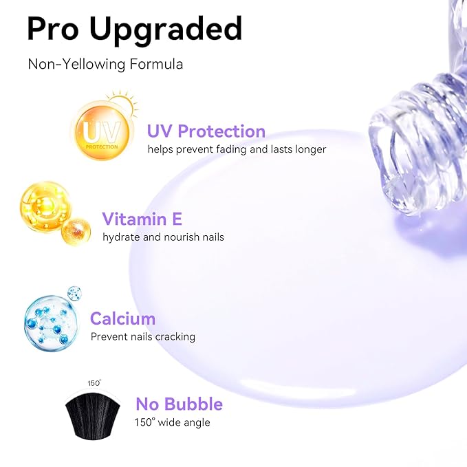 Clear Base Top Coat Anti-UV, 2PCS Calcium & VE Base Nail Strengthener High Shine Top Coat, Chip Resistant Quick Air Dry, Protects Color & Nails Prevents Discoloration Women Gift