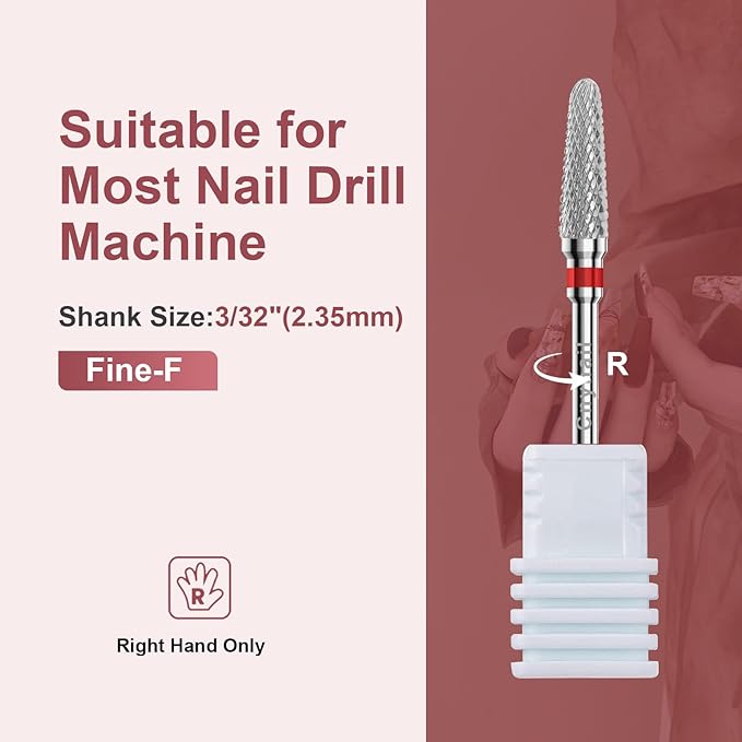 3/32" 2PCS Clean Cone Bits Fine Grit Carbide Cuticle Cleaner Bit for Electric Nail Drills – Professional Manicure Tool for Nail Salons and Home Use (F Grit. Silver)