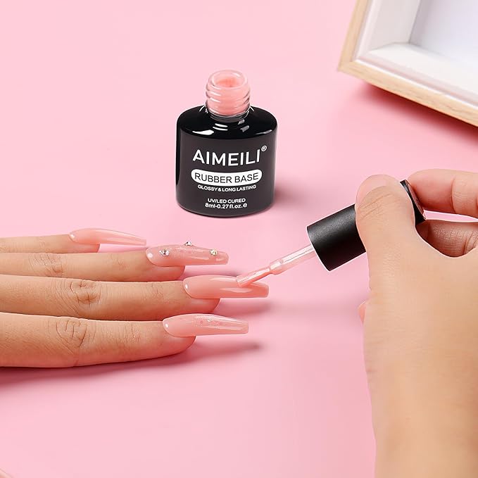AIMEILI Rubber Base Gel Nail Polish, Hema Free, Cruelty Free, Vegan, Builder Nail Gel Base Coat Soak Off Nail Art Design - RB1016 8ml
