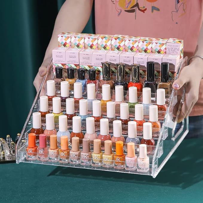 Nail Polish Holder Stand - 5 Layers Clear Acrylic Nail Polish Organizer Rack, Nail Polish Tray Display Case Fingernail Polish Holder for Essential Oils Makeup Storage